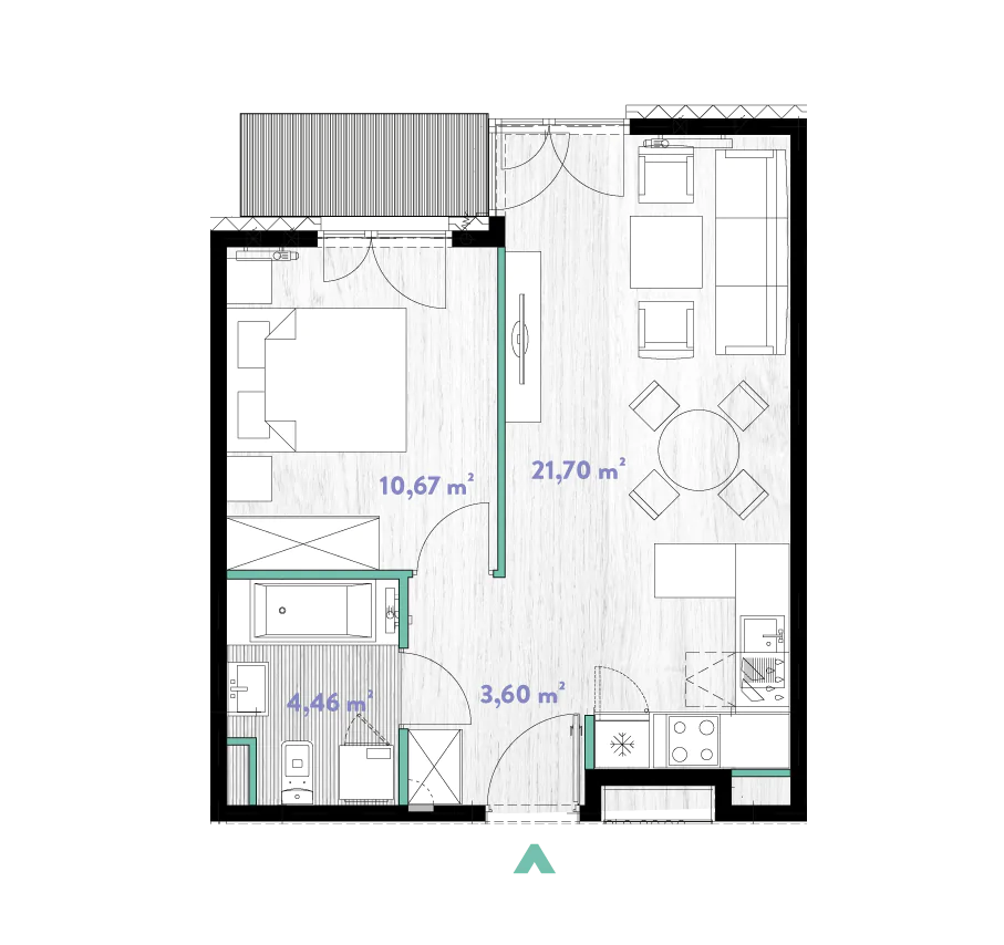 Mieszkanie 40,61 m², piętro 4, oferta nr 2/DW-A.04.11, Do Wilgi, Kraków, Łagiewniki-Borek Fałęcki, ul. Do Wilgi 2A-idx