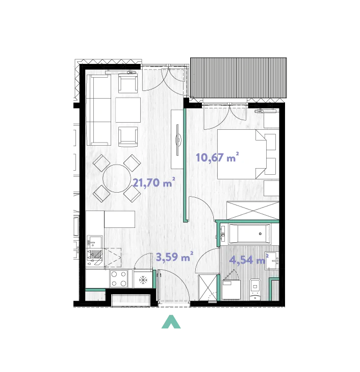 Mieszkanie 40,60 m², piętro 4, oferta nr 2/DW-A.04.12, Do Wilgi, Kraków, Łagiewniki-Borek Fałęcki, ul. Do Wilgi 2A-idx