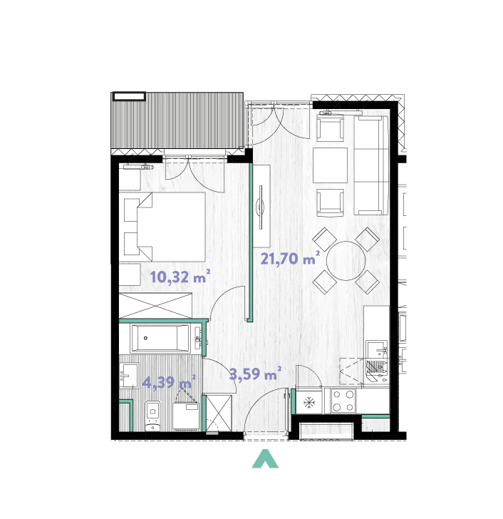 Mieszkanie 40,15 m², piętro 4, oferta nr 2/DW-A.04.13, Do Wilgi, Kraków, Łagiewniki-Borek Fałęcki, ul. Do Wilgi 2A-idx