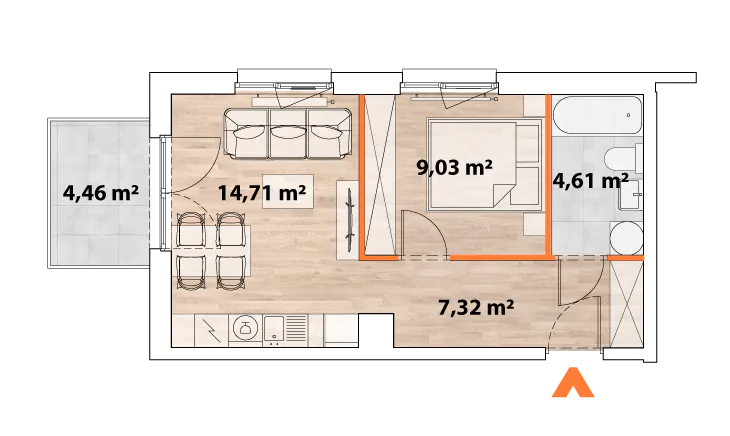 Mieszkanie 35,67 m², piętro 1, oferta nr 43/POR-A.01.01, Apartamenty Portowa, Kraków, Podgórze, Zabłocie, ul. Portowa 43-idx