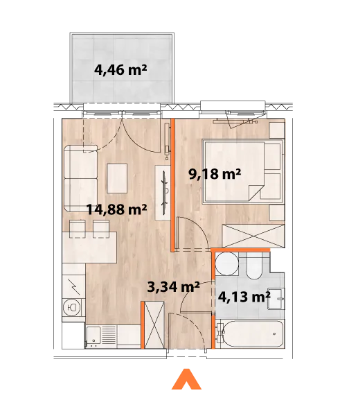 Mieszkanie 31,53 m², piętro 1, oferta nr 43/POR-A.01.02, Apartamenty Portowa, Kraków, Podgórze, Zabłocie, ul. Portowa 43-idx