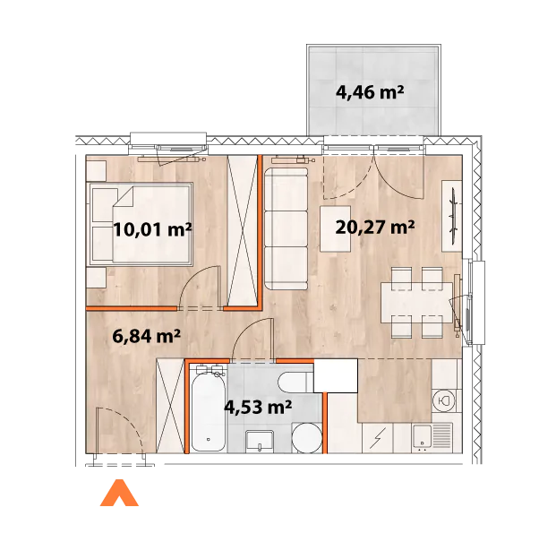 Mieszkanie 41,65 m², piętro 1, oferta nr 43/POR-A.01.04, Apartamenty Portowa, Kraków, Podgórze, Zabłocie, ul. Portowa 43-idx