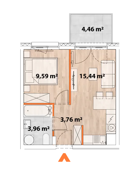 Mieszkanie 32,75 m², piętro 2, oferta nr 43/POR-A.02.03, Apartamenty Portowa, Kraków, Podgórze, Zabłocie, ul. Portowa 43-idx