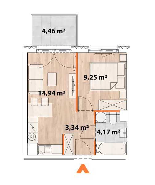 Mieszkanie 31,70 m², piętro 3, oferta nr 43/POR-A.03.02, Apartamenty Portowa, Kraków, Podgórze, Zabłocie, ul. Portowa 43-idx