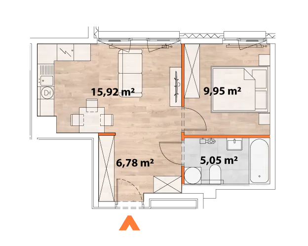 Mieszkanie 37,70 m², piętro 7, oferta nr 43/POR-A.07.03, Apartamenty Portowa, Kraków, Podgórze, Zabłocie, ul. Portowa 43-idx