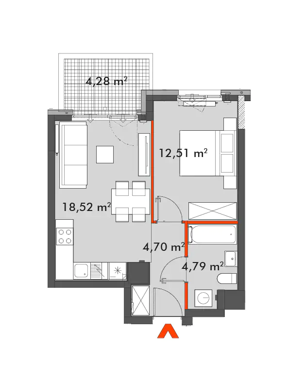 Mieszkanie 40,52 m², piętro 2, oferta nr 28/SOW-F1.A.02.02, Splot Wola, Warszawa, Wola, Odolany, ul. Sowińskiego 28-idx