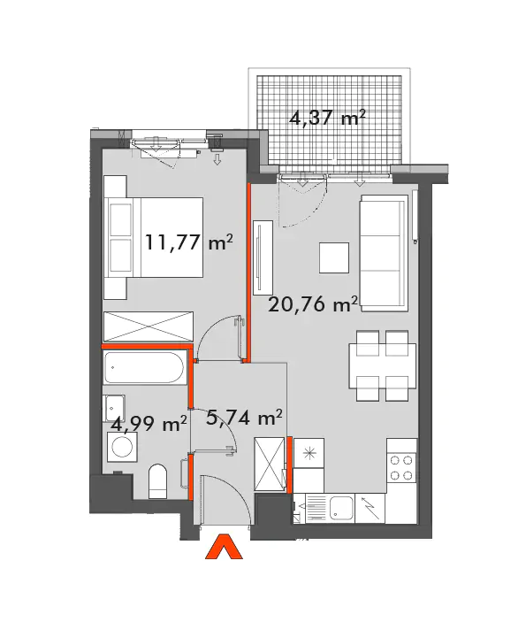 Mieszkanie 43,26 m², piętro 2, oferta nr 28/SOW-F1.A.02.03, Splot Wola, Warszawa, Wola, Odolany, ul. Sowińskiego 28-idx