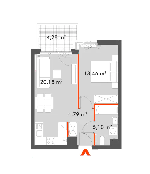 Mieszkanie 43,53 m², piętro 1, oferta nr 28/SOW-F1.B.01.02, Splot Wola, Warszawa, Wola, Odolany, ul. Sowińskiego 28-idx