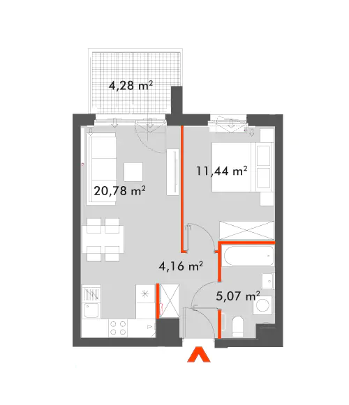 Mieszkanie 41,45 m², piętro 4, oferta nr 28/SOW-F1.B.04.02, Splot Wola, Warszawa, Wola, Odolany, ul. Sowińskiego 28-idx