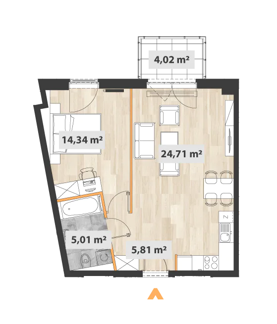 Mieszkanie 50,89 m², piętro 5, oferta nr 27/Okr-A.05.04, Na Okrzei, Warszawa, Praga Północ, Stara Praga, ul. Stefana Okrzei-idx