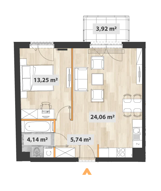 Mieszkanie 47,60 m², piętro 1, oferta nr 27/Okr-B.01.01, Na Okrzei, Warszawa, Praga Północ, Stara Praga, ul. Stefana Okrzei-idx