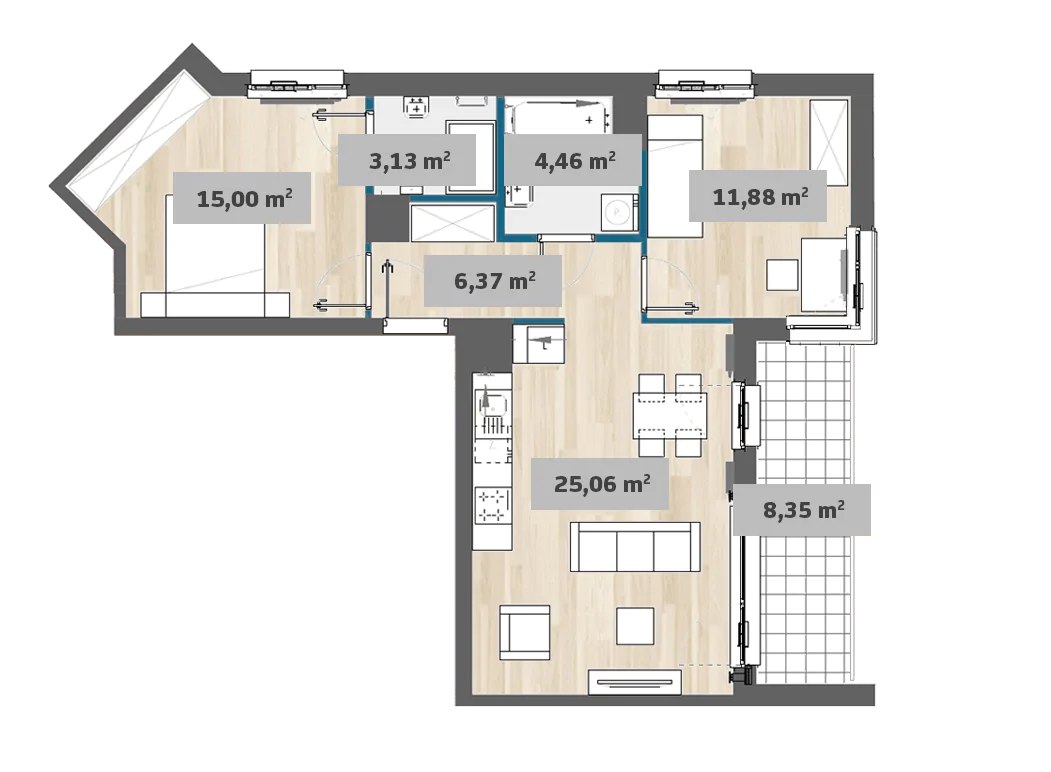 Mieszkanie 64,87 m², piętro 6, oferta nr 7/SZ-F1.D.06.01, Sady Żoliborz, Warszawa, Żoliborz, Sady Żoliborskie, ul. Anny German 15-idx