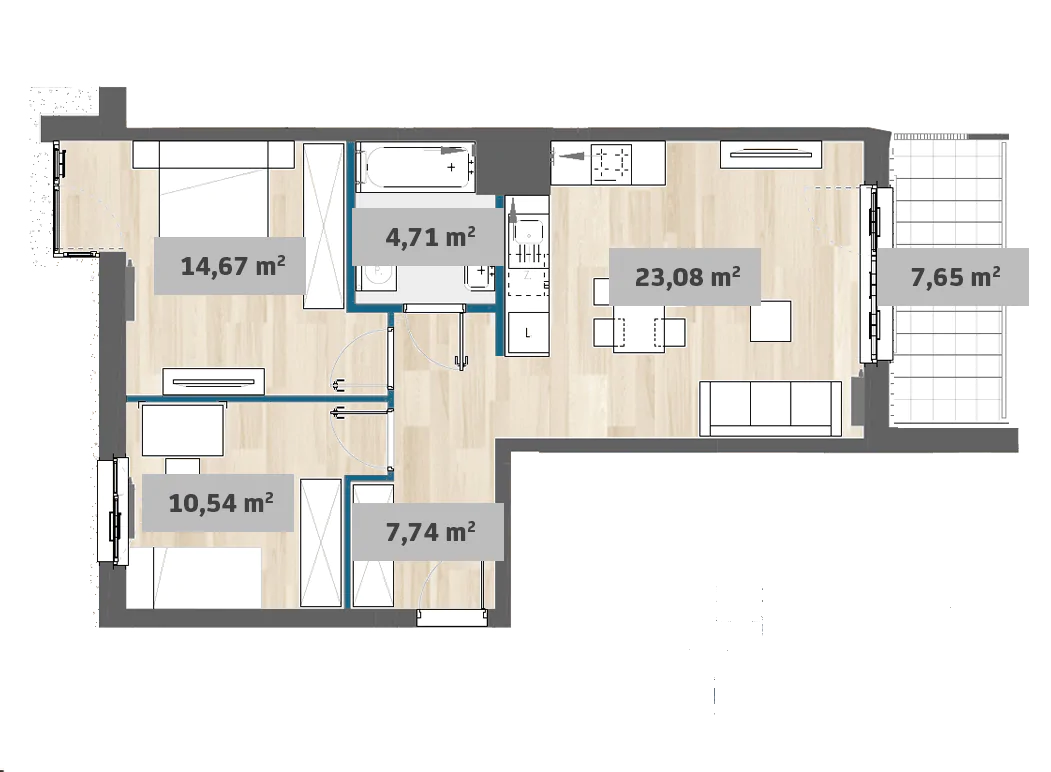 Mieszkanie 60,84 m², piętro 2, oferta nr 7/SZ-F1.E.02.01, Sady Żoliborz, Warszawa, Żoliborz, Sady Żoliborskie, ul. Anny German 15-idx