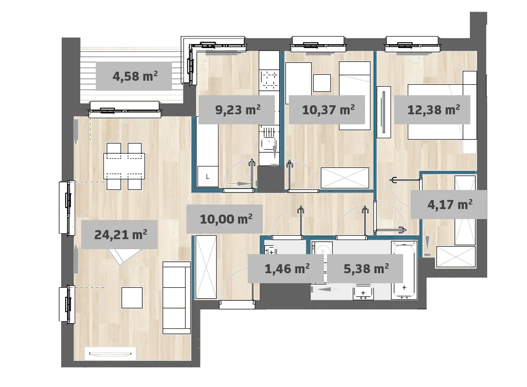 Mieszkanie 77,20 m², piętro 2, oferta nr 9/SZ-F1.A.02.05, Sady Żoliborz, Warszawa, Żoliborz, Sady Żoliborskie, ul. Anny German 15-idx