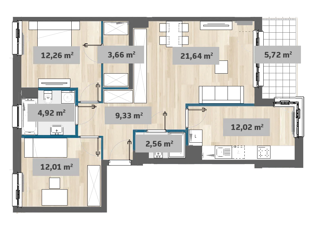 Mieszkanie 78,43 m², piętro 1, oferta nr 9/SZ-F1.B.01.01, Sady Żoliborz, Warszawa, Żoliborz, Sady Żoliborskie, ul. Anny German 15-idx