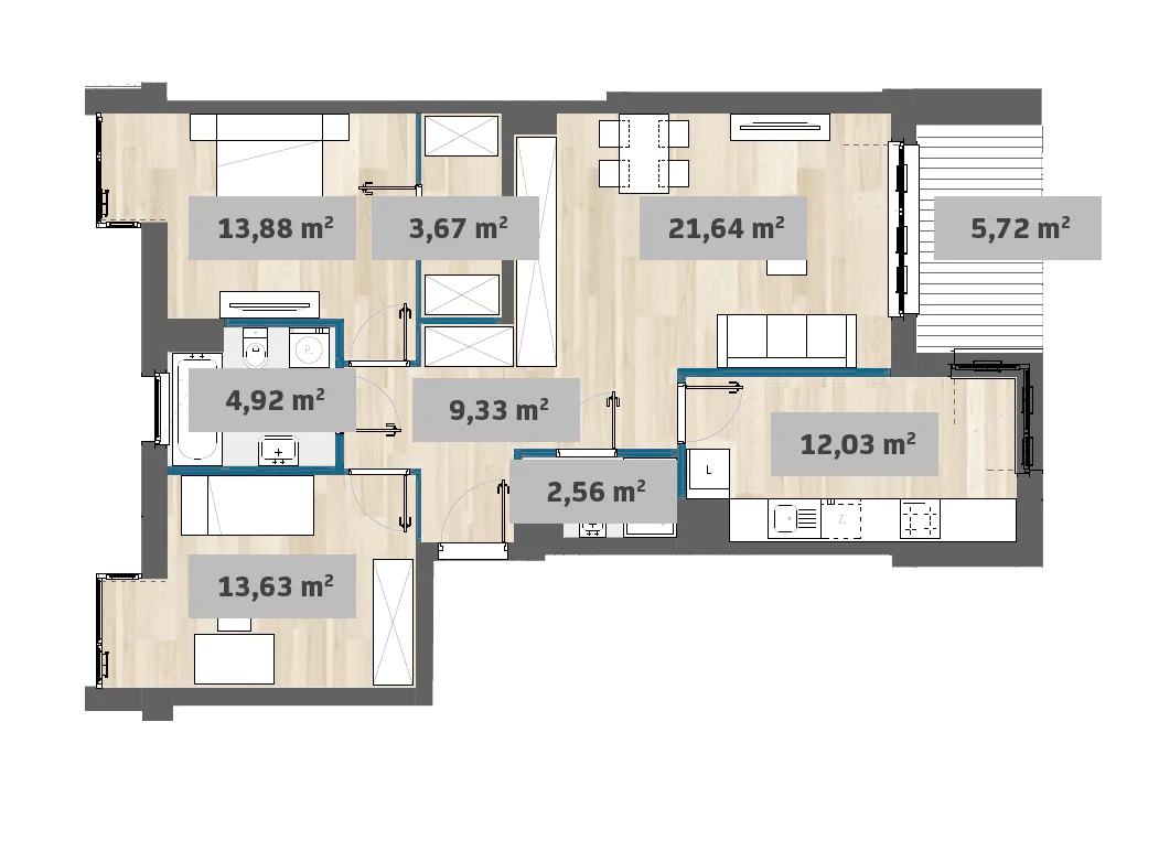 Mieszkanie 81,66 m², piętro 2, oferta nr 9/SZ-F1.B.02.01, Sady Żoliborz, Warszawa, Żoliborz, Sady Żoliborskie, ul. Anny German 15-idx