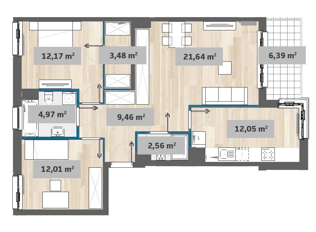 Mieszkanie 78,23 m², piętro 3, oferta nr 9/SZ-F1.C.03.01, Sady Żoliborz, Warszawa, Żoliborz, Sady Żoliborskie, ul. Anny German 15-idx