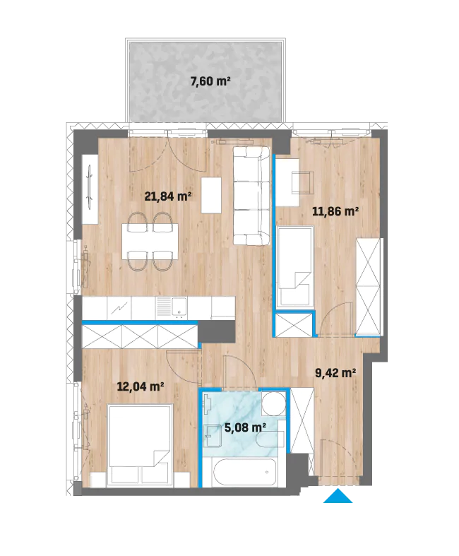 Mieszkanie 60,22 m², piętro 1, oferta nr 12/F2-A.01.05, Kameralny Prokocim 2, Kraków, Bieżanów-Prokocim, Prokocim, ul. Facimiech-idx