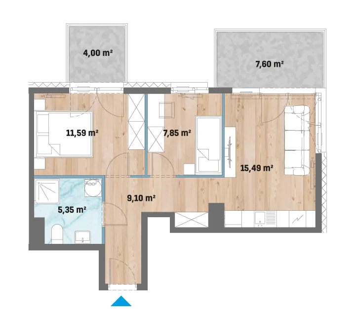 Mieszkanie 49,38 m², piętro 4, oferta nr 12/F2-A.04.01, Kameralny Prokocim 2, Kraków, Bieżanów-Prokocim, Prokocim, ul. Facimiech-idx