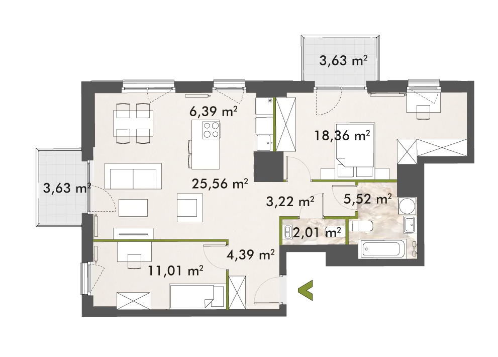 Mieszkanie 76,47 m², piętro 7, oferta nr 30/XY-F1.C.07.02, XYZ Place, Warszawa, Włochy, Okęcie, ul. Komitetu Obrony Robotników 32-idx