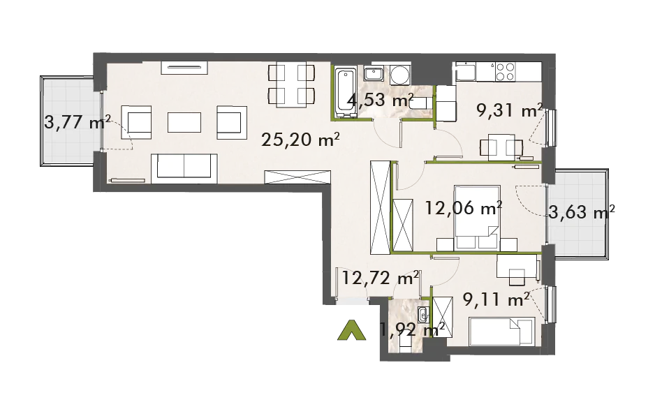 Mieszkanie 74,85 m², piętro 2, oferta nr 30/XY-F1.D.02.01, XYZ Place, Warszawa, Włochy, Okęcie, ul. Komitetu Obrony Robotników 32-idx