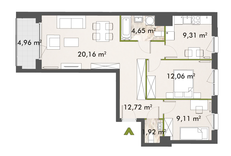 Mieszkanie 69,94 m², piętro 9, oferta nr 30/XY-F1.D.09.01, XYZ Place, Warszawa, Włochy, Okęcie, ul. Komitetu Obrony Robotników 32-idx