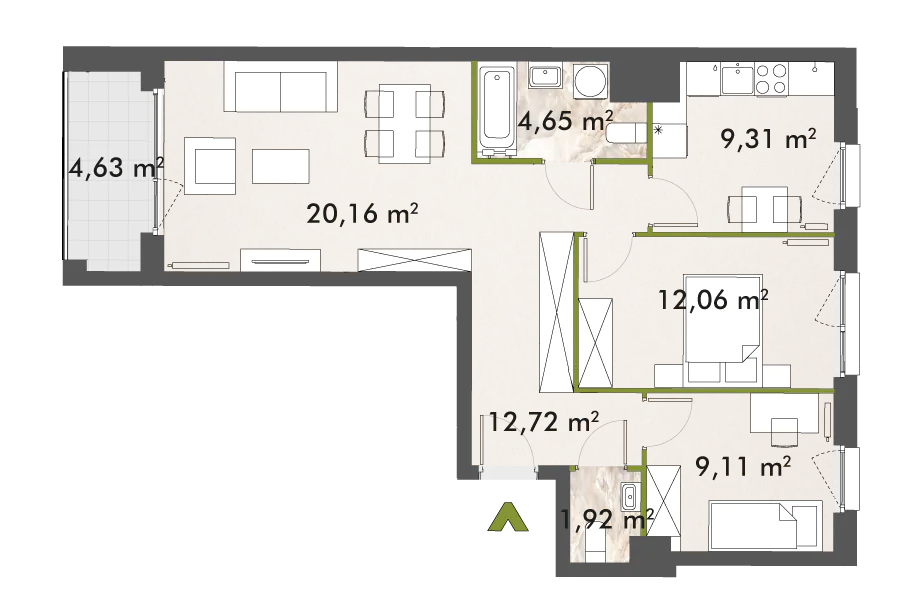 Mieszkanie 69,94 m², piętro 10, oferta nr 30/XY-F1.D.10.01, XYZ Place, Warszawa, Włochy, Okęcie, ul. Komitetu Obrony Robotników 32-idx