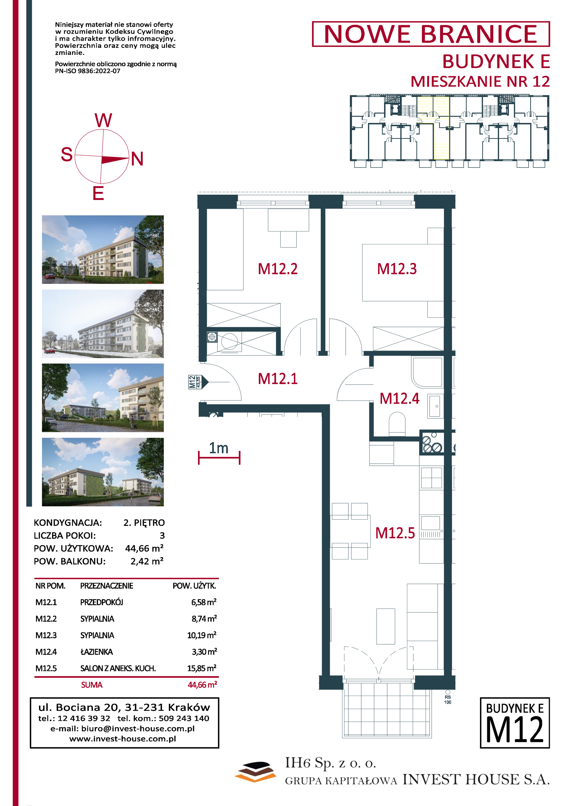 Mieszkanie 44,66 m², piętro 2, oferta nr M12, Nowe Branice – Etap I, Kraków, Nowa Huta, Branice, ul. Szymańskiego-idx