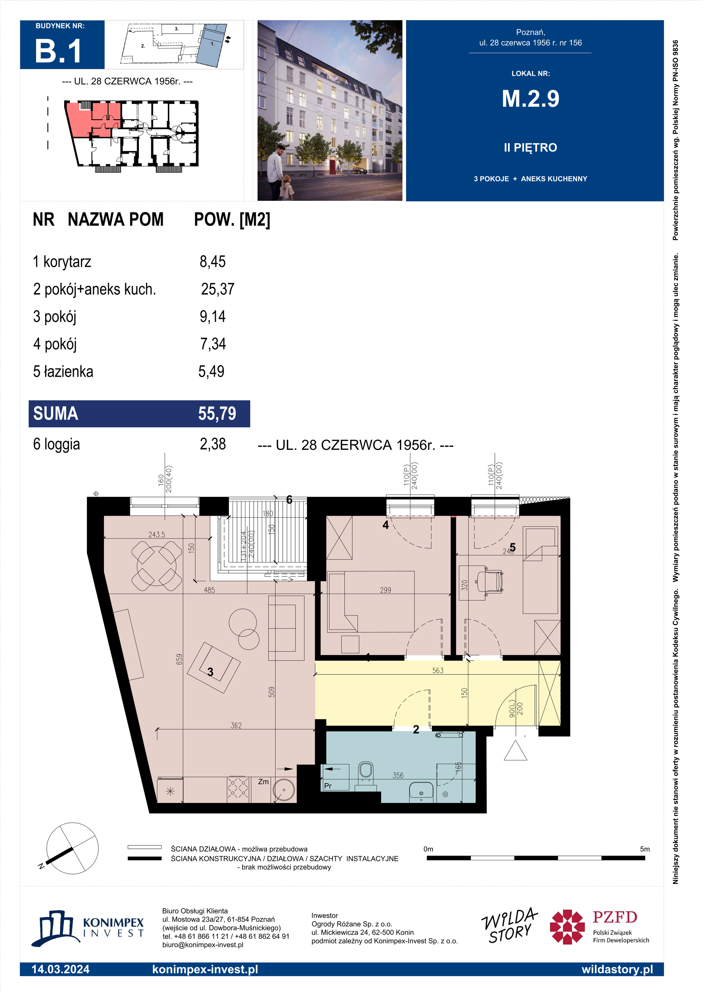 Apartament 55,79 m², piętro 2, oferta nr B1/M/2/9, Wilda Story, Poznań, Wilda, Wilda, ul. 28 Czerwca 1956 r. 156-idx