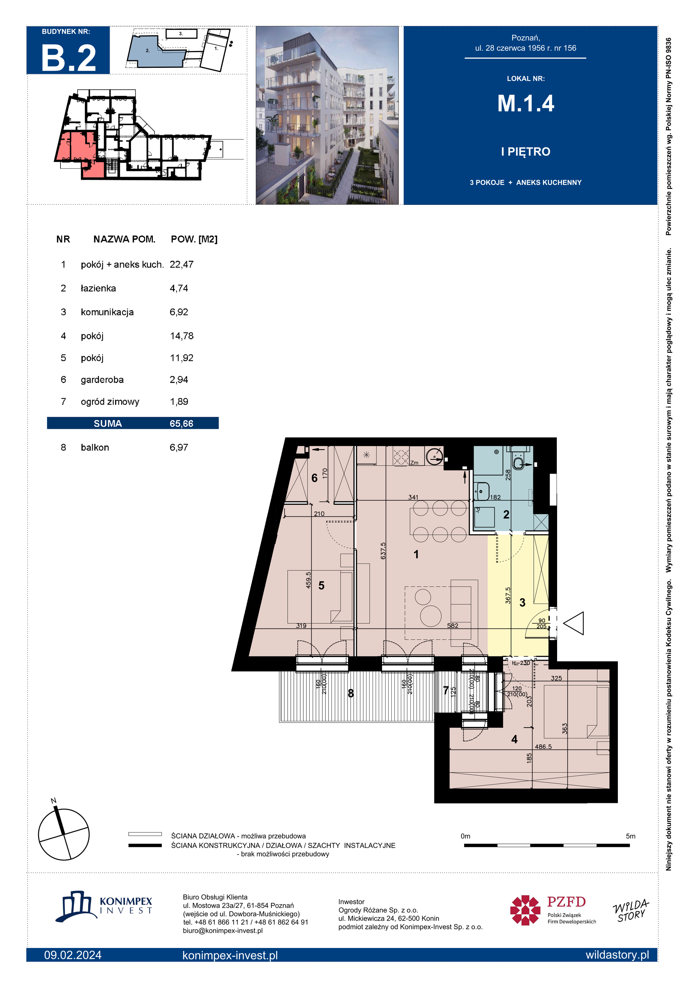 Mieszkanie 65,66 m², piętro 1, oferta nr B2/M/1/4, Wilda Story, Poznań, Wilda, Wilda, ul. 28 Czerwca 1956 r. 156-idx