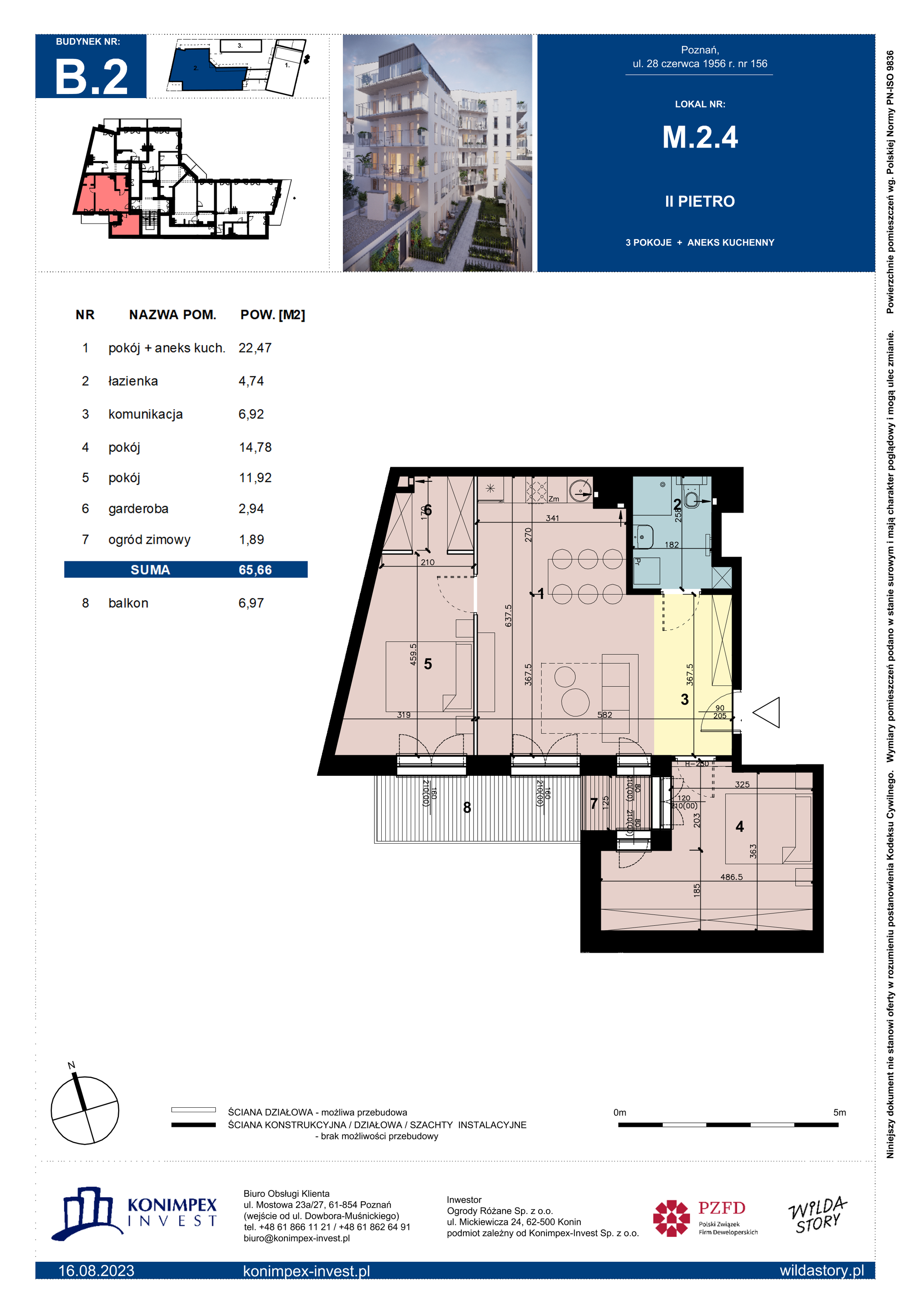 Mieszkanie 65,66 m², piętro 2, oferta nr B2/M/2/4, Wilda Story, Poznań, Wilda, Wilda, ul. 28 Czerwca 1956 r. 156-idx