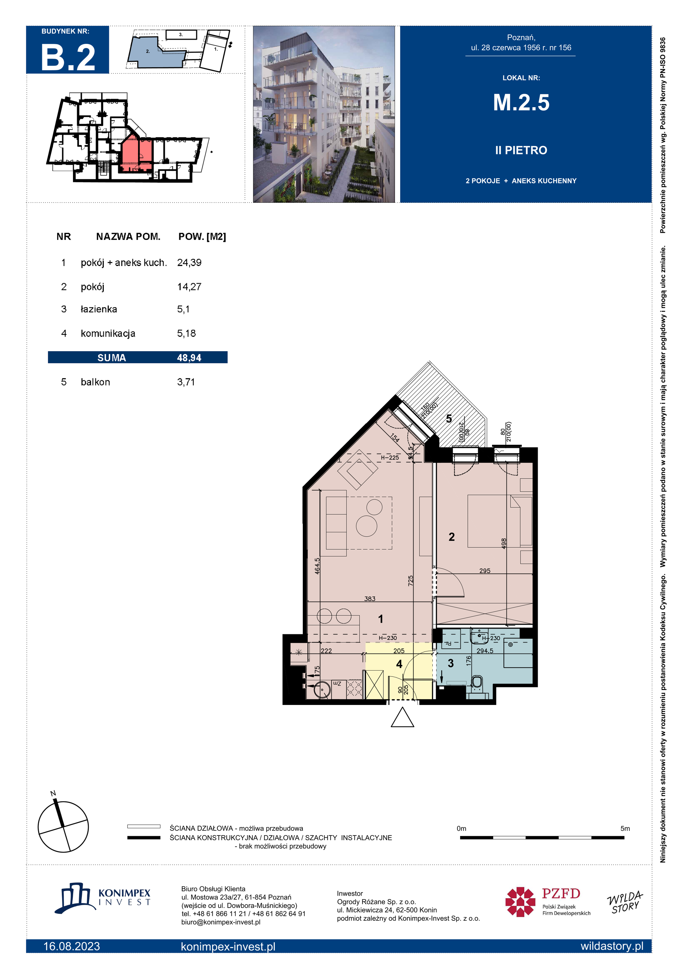 Apartament 48,94 m², piętro 2, oferta nr B2/M/2/5, Wilda Story, Poznań, Wilda, Wilda, ul. 28 Czerwca 1956 r. 156-idx