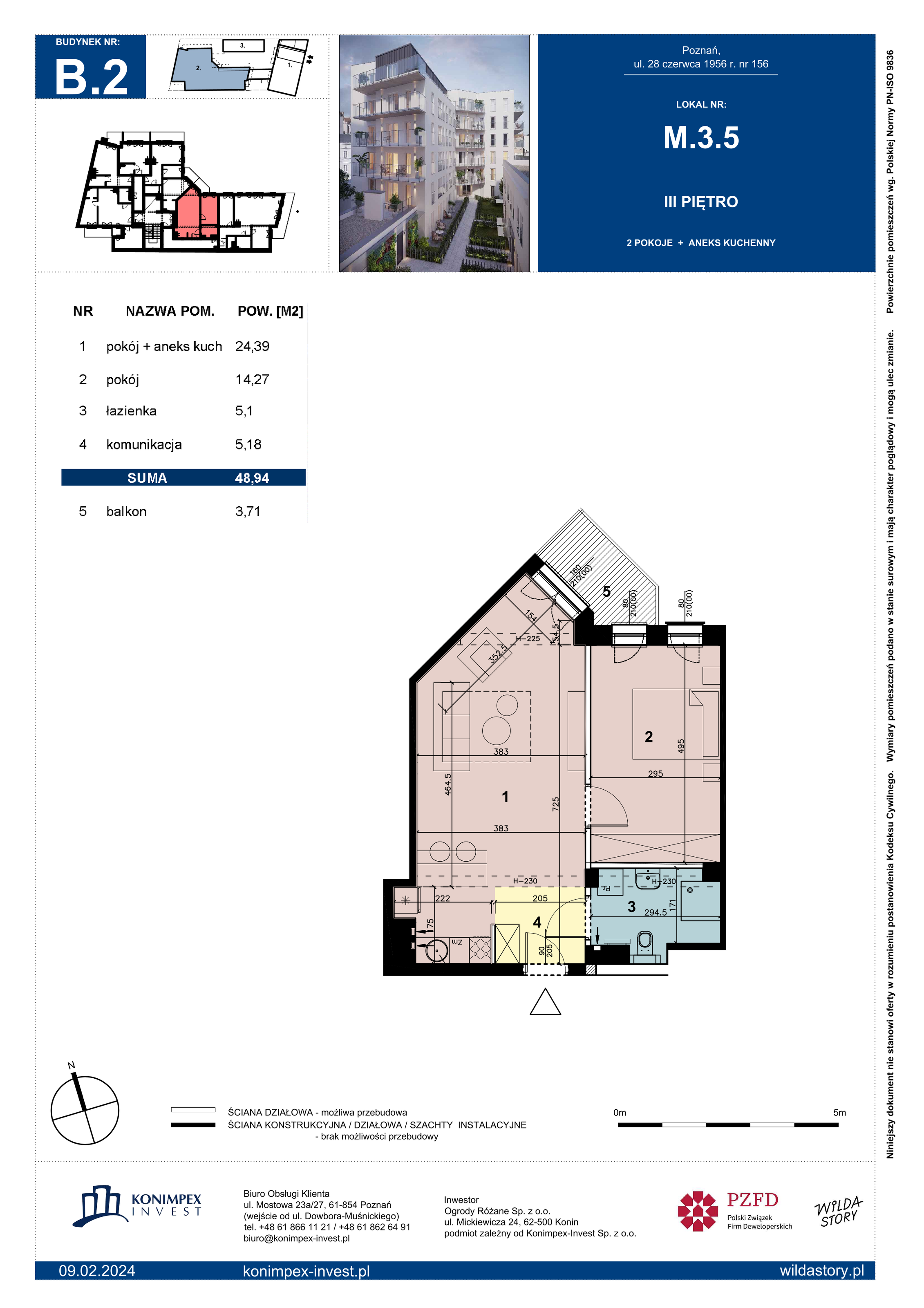 Apartament 48,94 m², piętro 3, oferta nr B2/M/3/5, Wilda Story, Poznań, Wilda, Wilda, ul. 28 Czerwca 1956 r. 156-idx