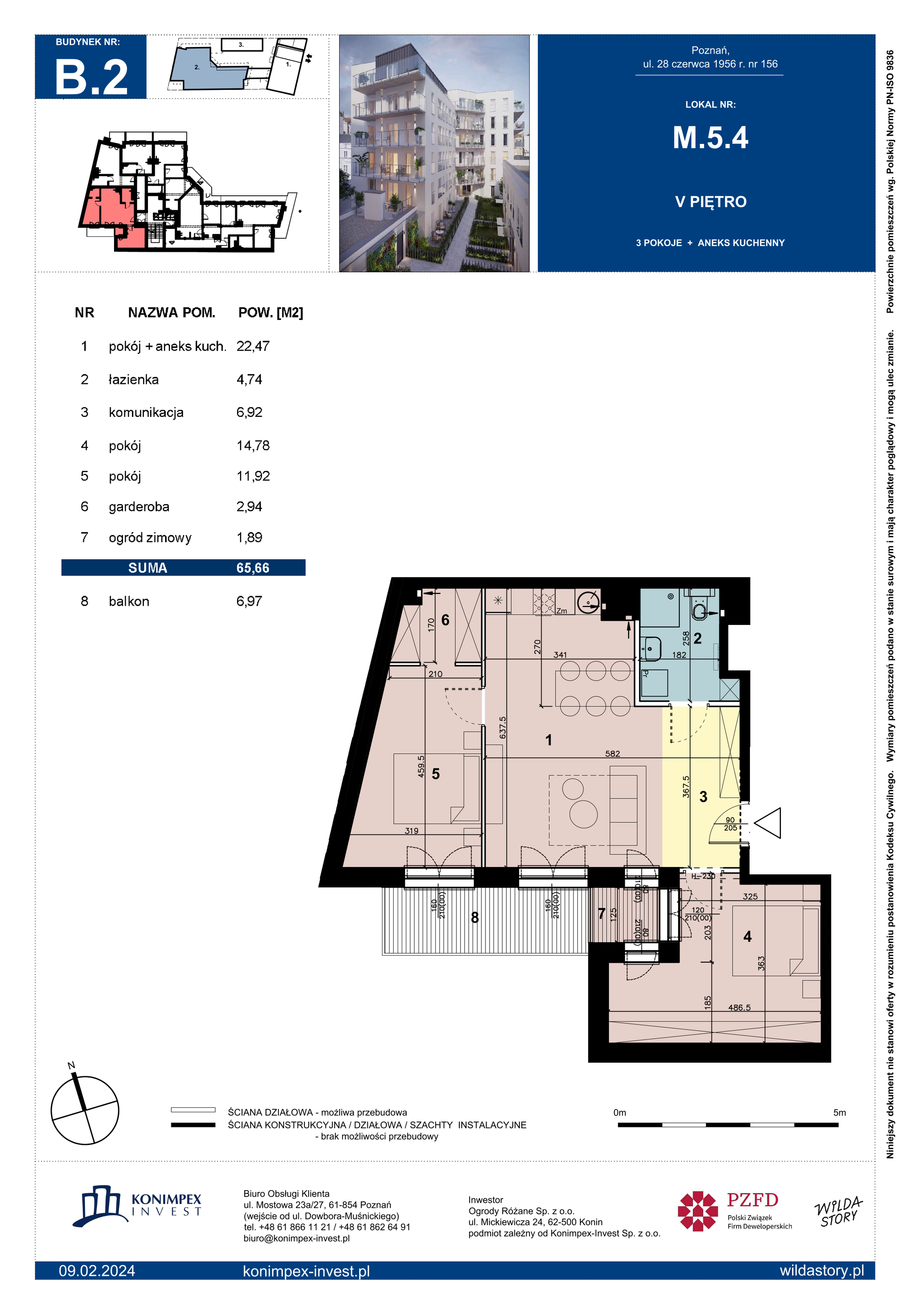 Mieszkanie 65,66 m², piętro 5, oferta nr B2/M/5/4, Wilda Story, Poznań, Wilda, Wilda, ul. 28 Czerwca 1956 r. 156-idx