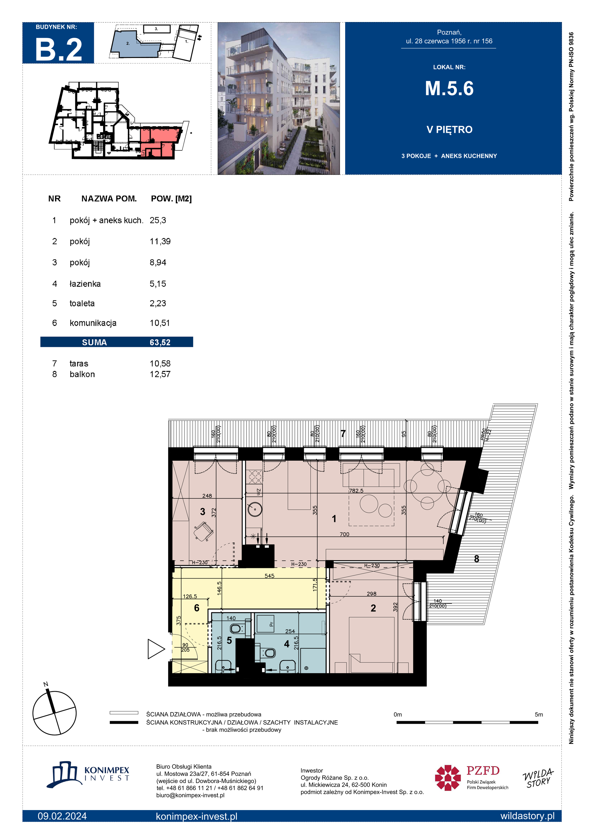 Apartament 63,52 m², piętro 5, oferta nr B2/M/5/6, Wilda Story, Poznań, Wilda, Wilda, ul. 28 Czerwca 1956 r. 156-idx