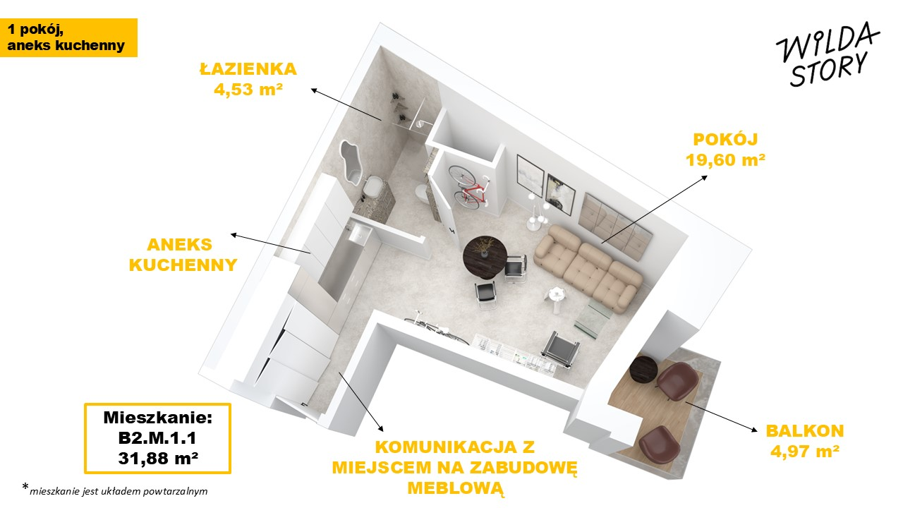 Apartament 31,72 m², piętro 1, oferta nr B2/M/1/1, Wilda Story, Poznań, Wilda, Wilda, ul. 28 Czerwca 1956 r. 156-idx