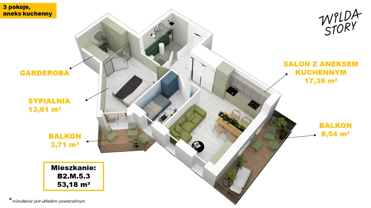 Apartament 53,18 m², piętro 5, oferta nr B2/M/5/3, Wilda Story, Poznań, Wilda, Wilda, ul. 28 Czerwca 1956 r. 156-idx