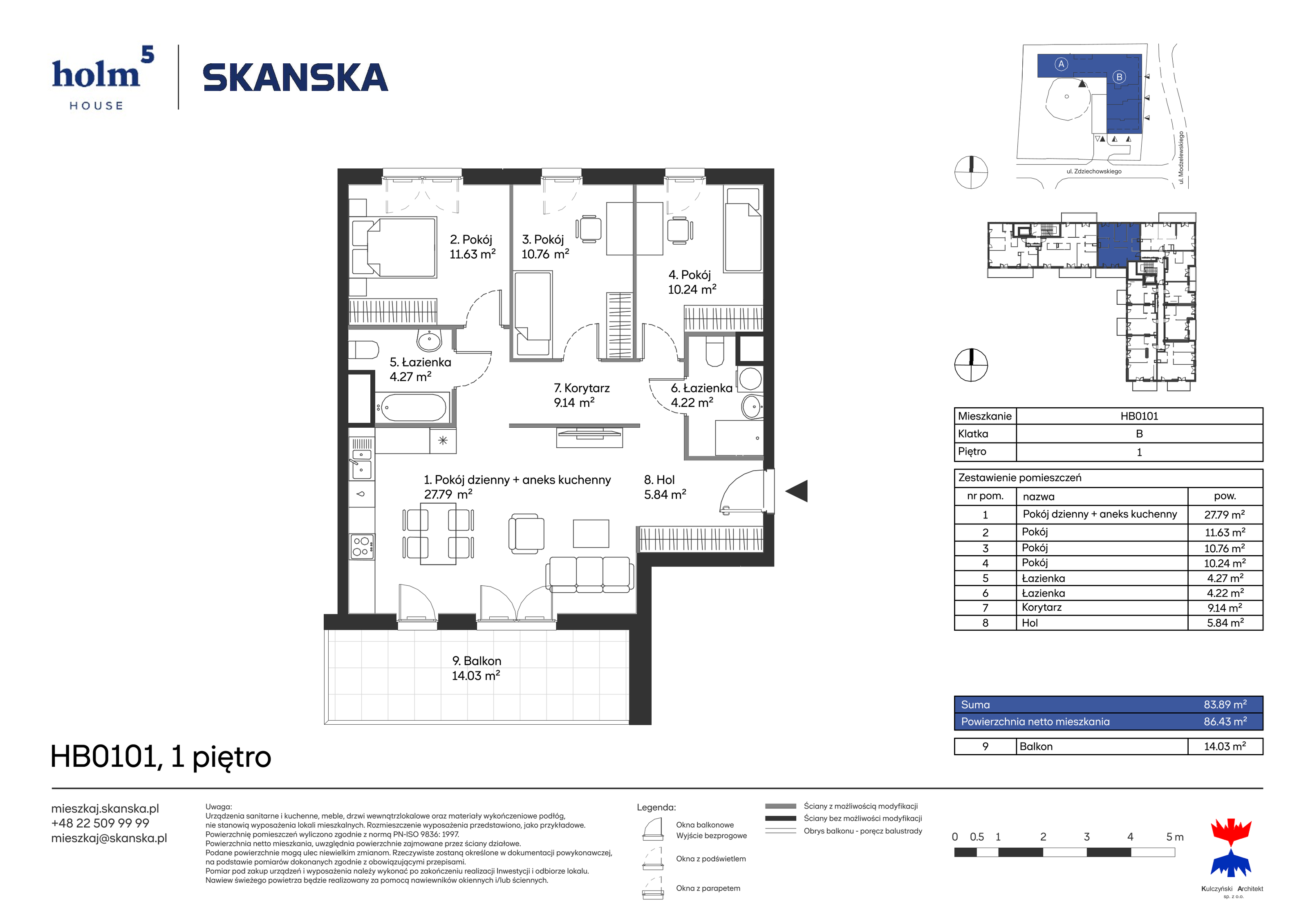 Mieszkanie 83,89 m², piętro 1, oferta nr HB0101, Holm House, Warszawa, Mokotów, Ksawerów, ul. Zdziechowskiego-idx