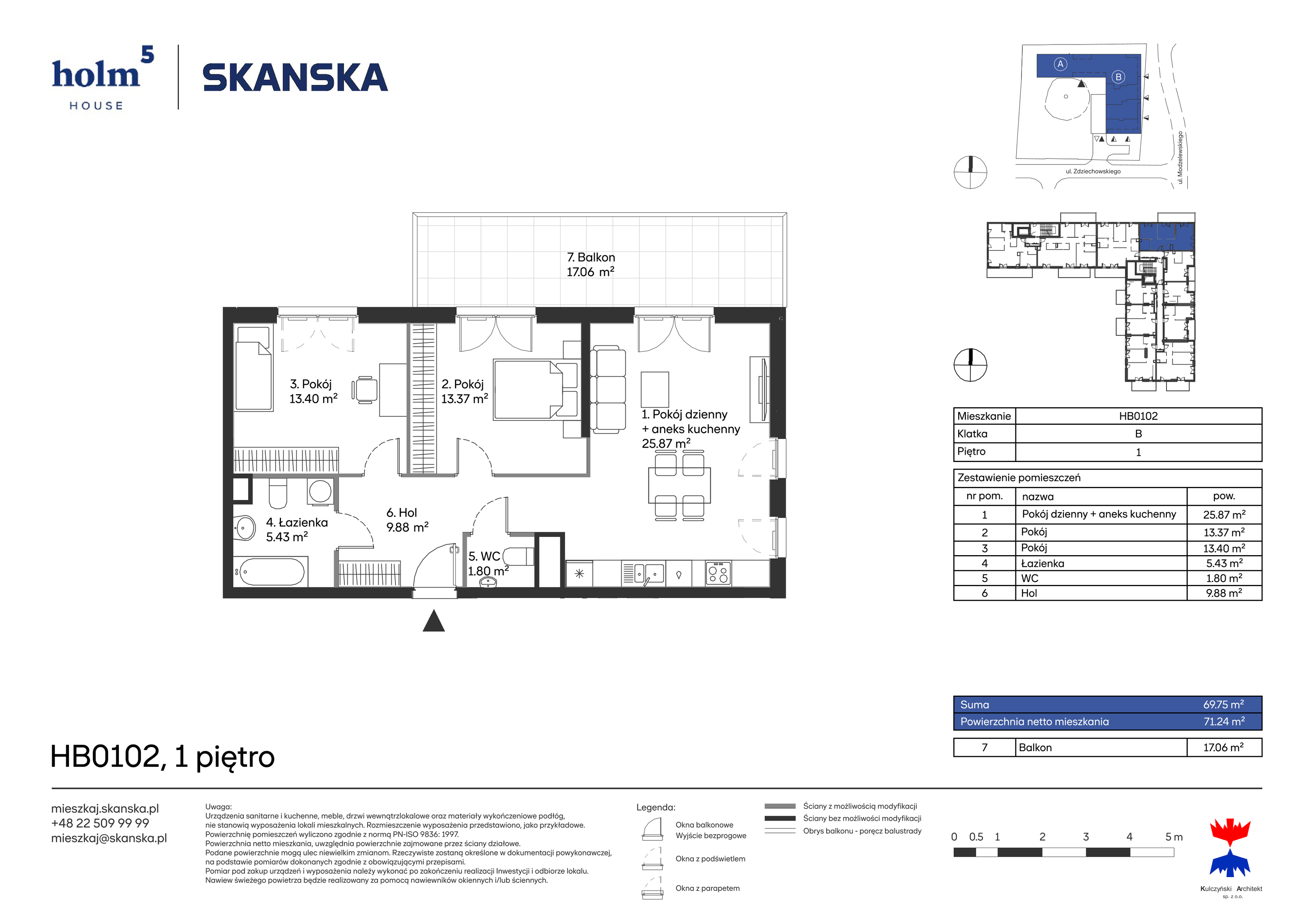 Mieszkanie 69,75 m², piętro 1, oferta nr HB0102, Holm House, Warszawa, Mokotów, Ksawerów, ul. Zdziechowskiego-idx