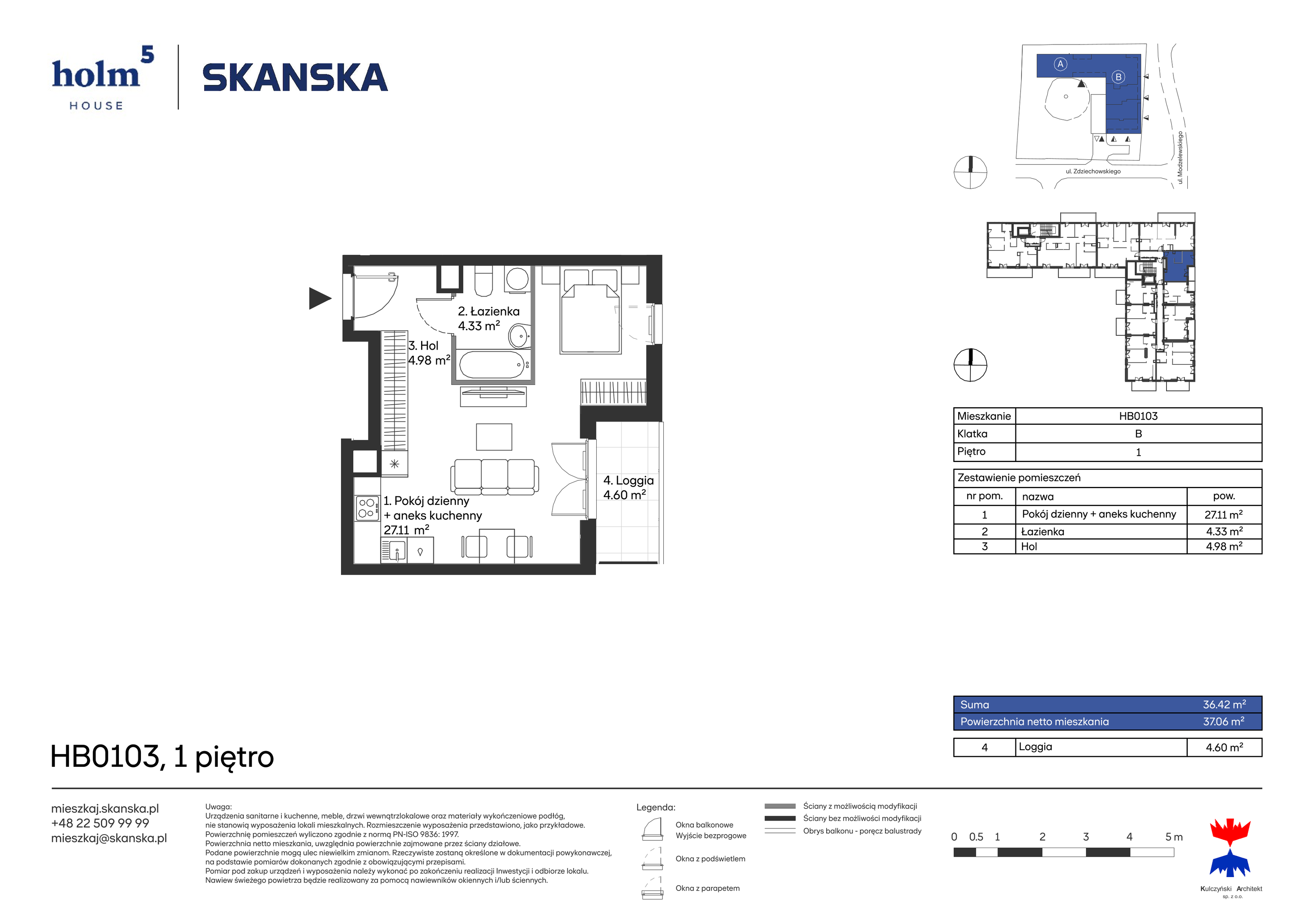 Mieszkanie 36,42 m², piętro 1, oferta nr HB0103, Holm House, Warszawa, Mokotów, Ksawerów, ul. Zdziechowskiego-idx