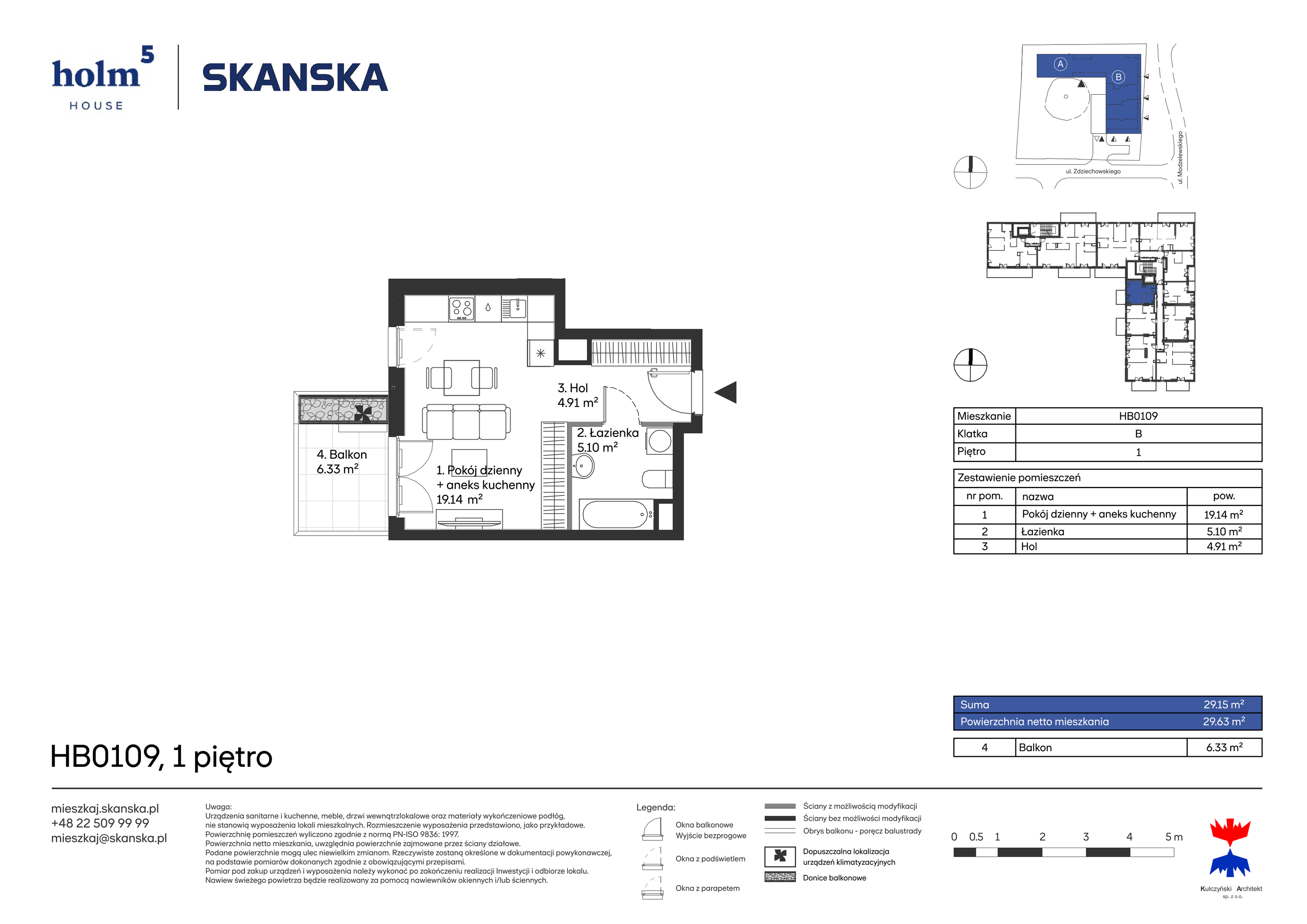 Mieszkanie 29,15 m², piętro 1, oferta nr HB0109, Holm House, Warszawa, Mokotów, Ksawerów, ul. Zdziechowskiego-idx