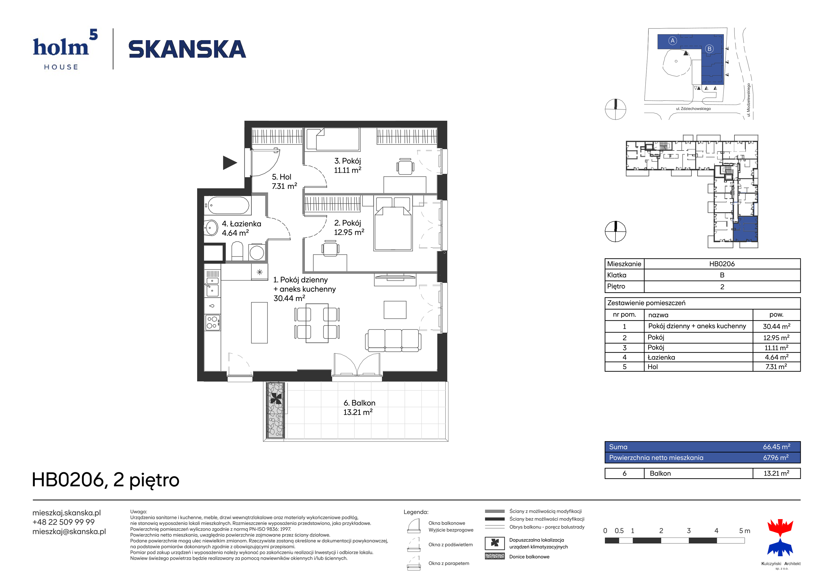 Mieszkanie 66,45 m², piętro 2, oferta nr HB0206, Holm House, Warszawa, Mokotów, Ksawerów, ul. Zdziechowskiego-idx