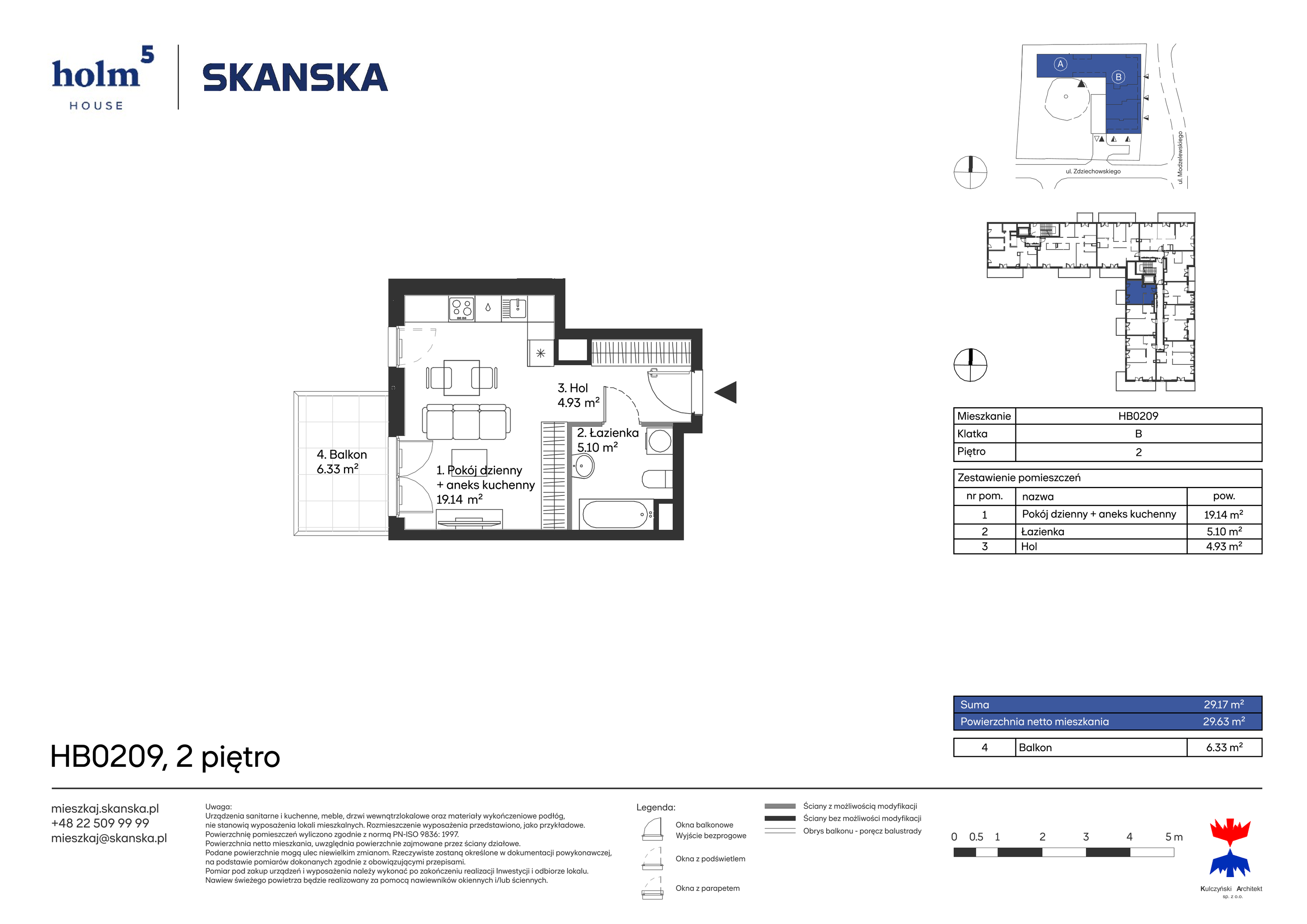 Mieszkanie 29,17 m², piętro 2, oferta nr HB0209, Holm House, Warszawa, Mokotów, Ksawerów, ul. Zdziechowskiego-idx