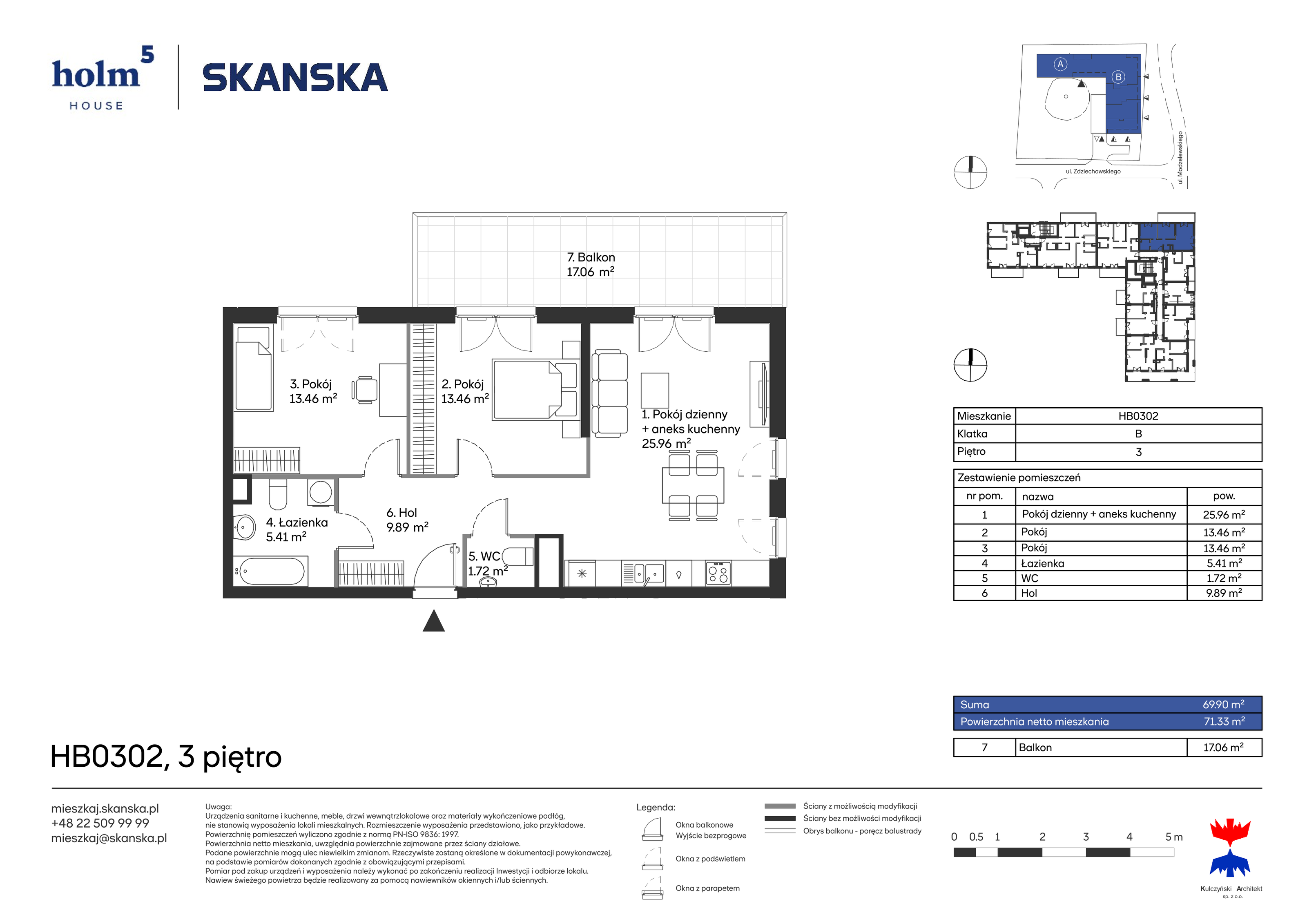 Apartament 69,90 m², piętro 3, oferta nr HB0302, Holm House, Warszawa, Mokotów, Ksawerów, ul. Zdziechowskiego-idx