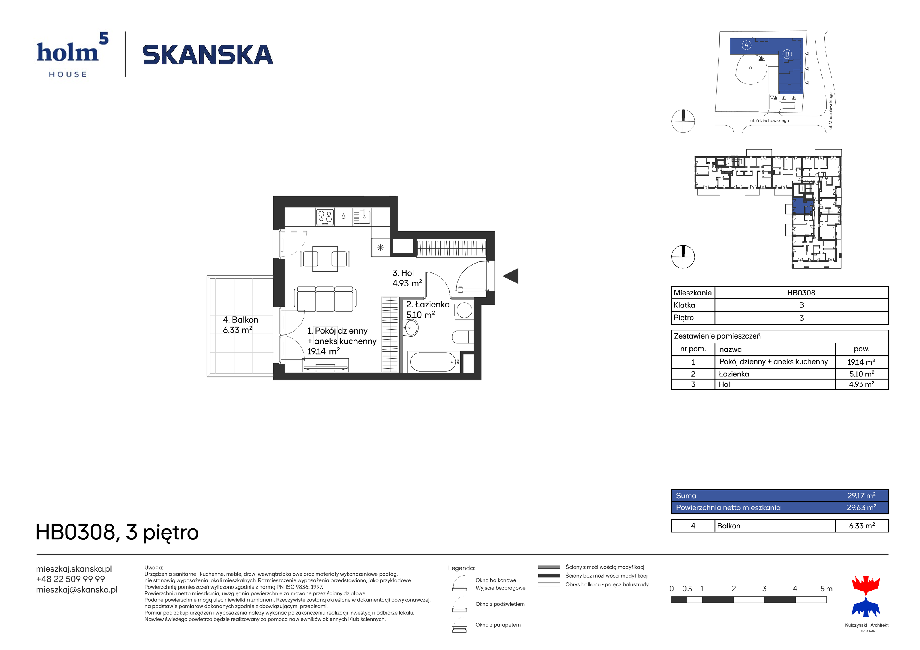 Mieszkanie 29,17 m², piętro 3, oferta nr HB0308, Holm House, Warszawa, Mokotów, Ksawerów, ul. Zdziechowskiego-idx