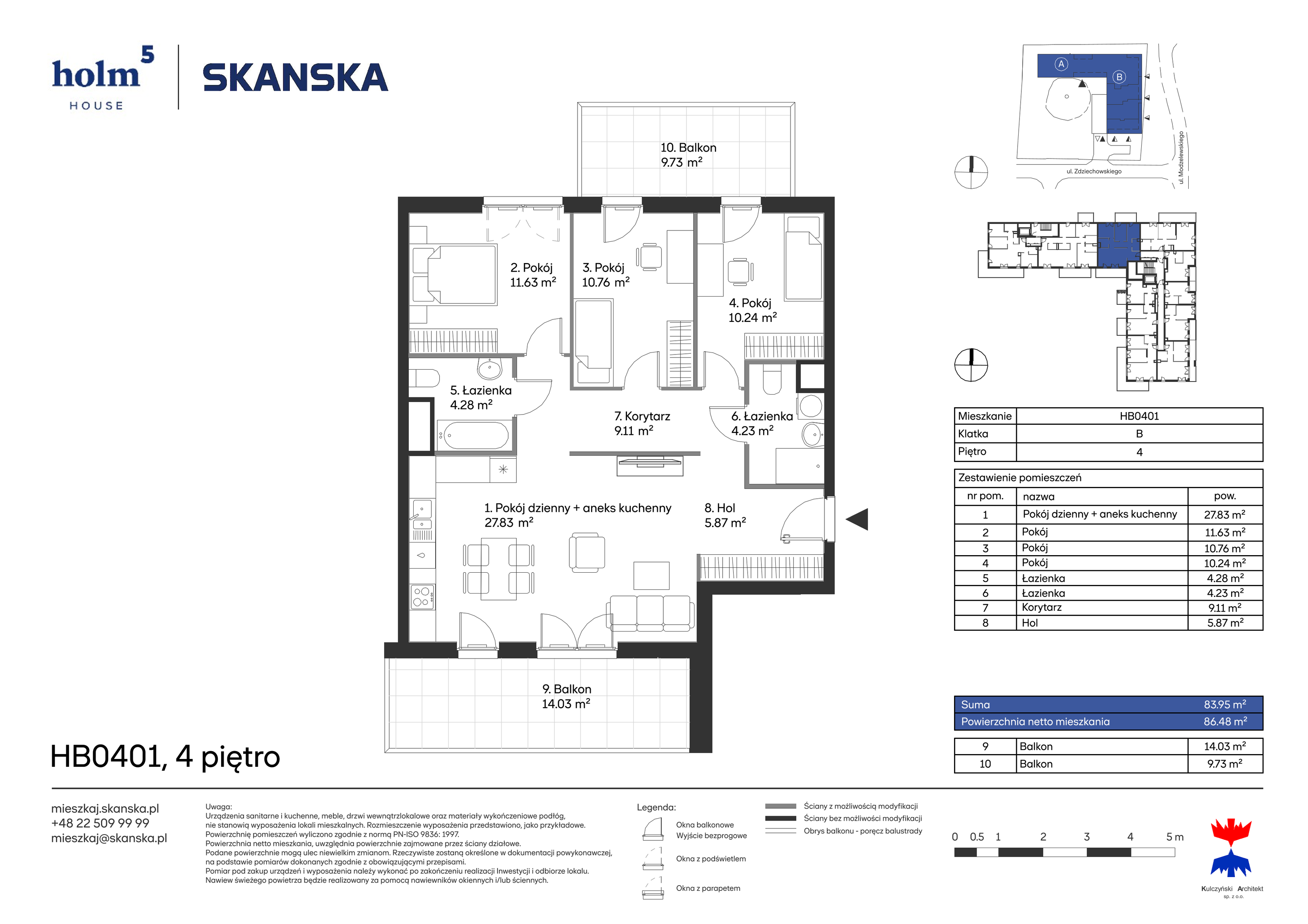 Mieszkanie 83,95 m², piętro 4, oferta nr HB0401, Holm House, Warszawa, Mokotów, Ksawerów, ul. Zdziechowskiego-idx