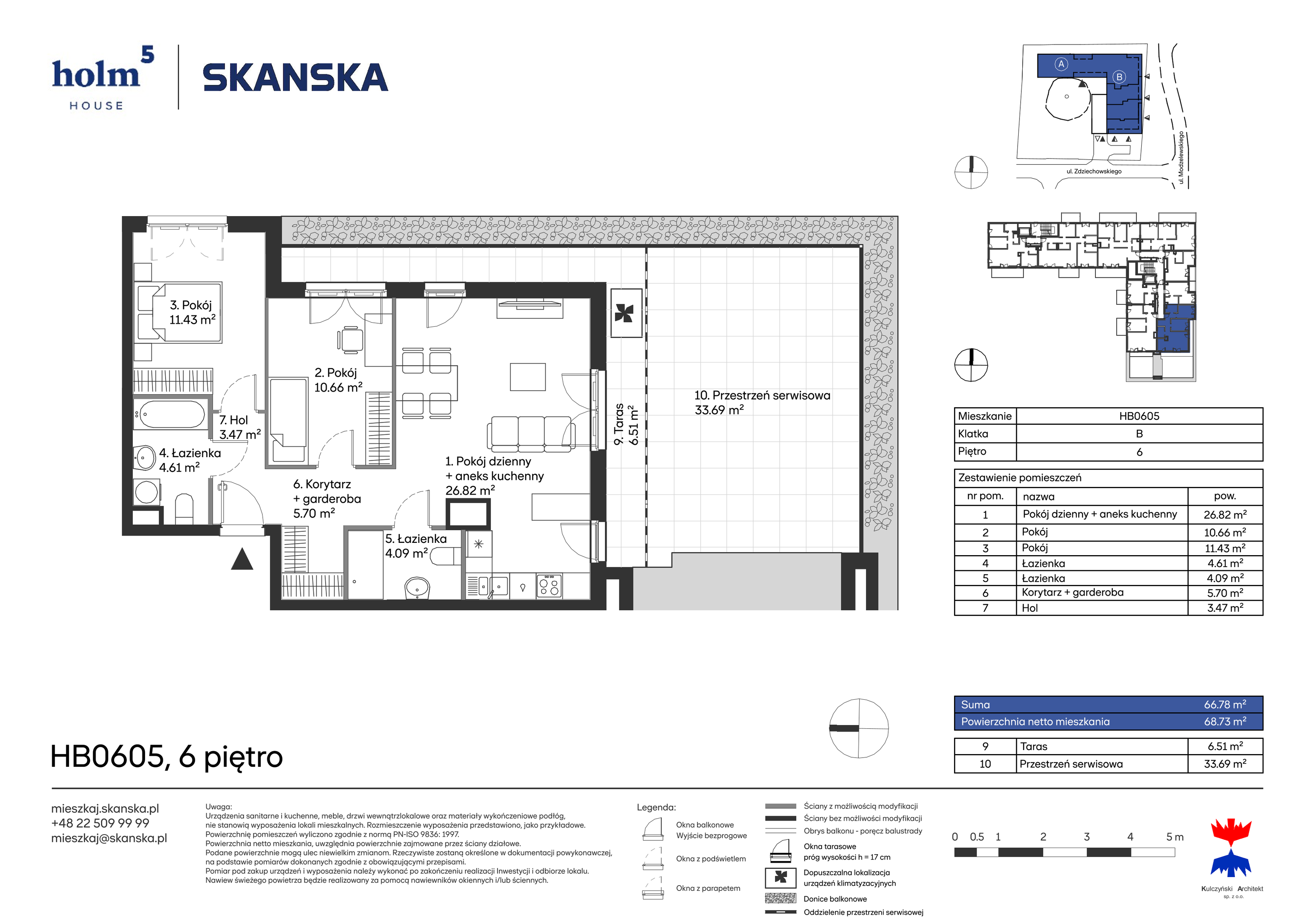 Mieszkanie 66,78 m², piętro 6, oferta nr HB0605, Holm House, Warszawa, Mokotów, Ksawerów, ul. Zdziechowskiego-idx