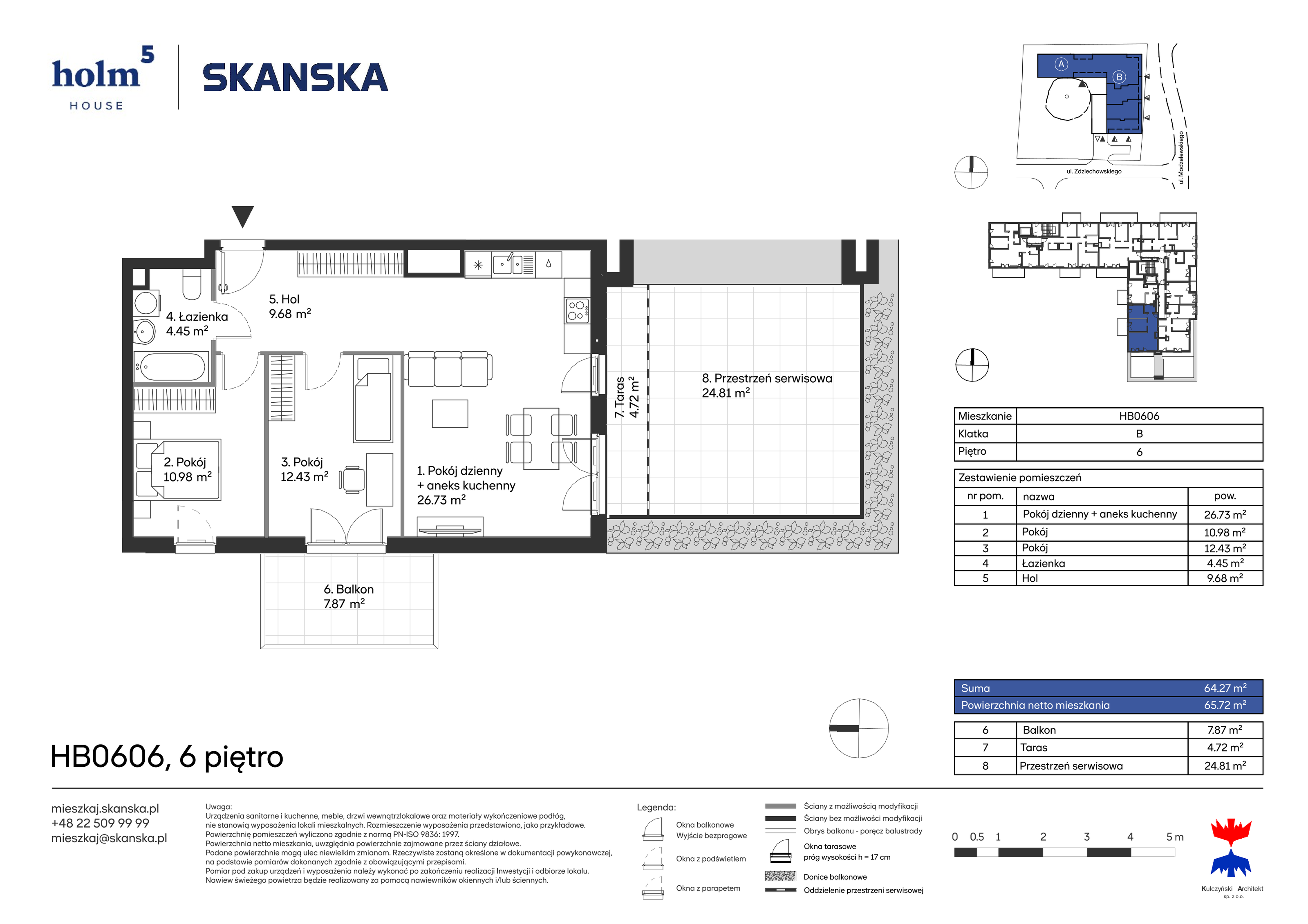 Apartament 64,27 m², piętro 6, oferta nr HB0606, Holm House, Warszawa, Mokotów, Ksawerów, ul. Zdziechowskiego-idx