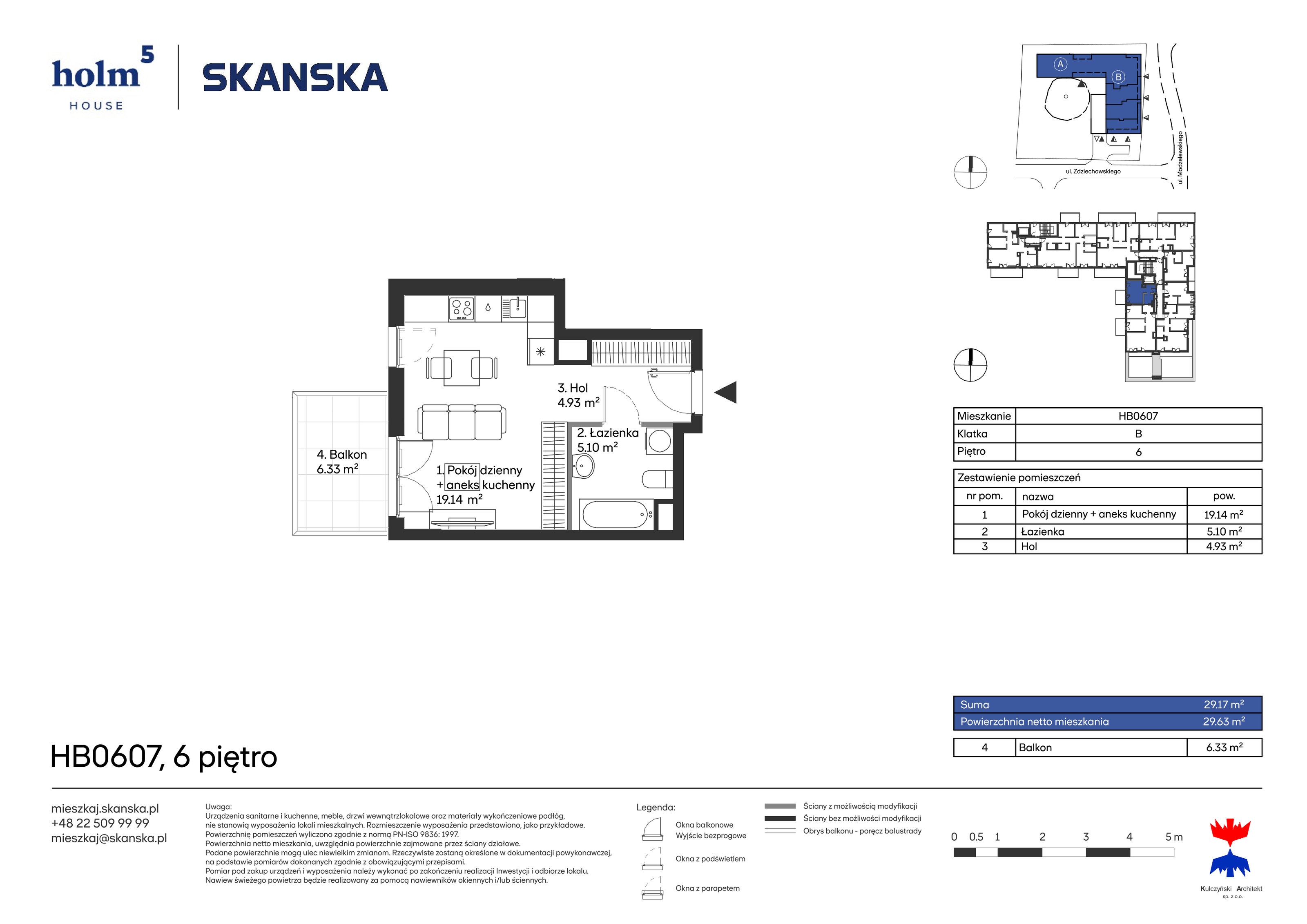 Apartament 29,17 m², piętro 6, oferta nr HB0607, Holm House, Warszawa, Mokotów, Ksawerów, ul. Zdziechowskiego-idx