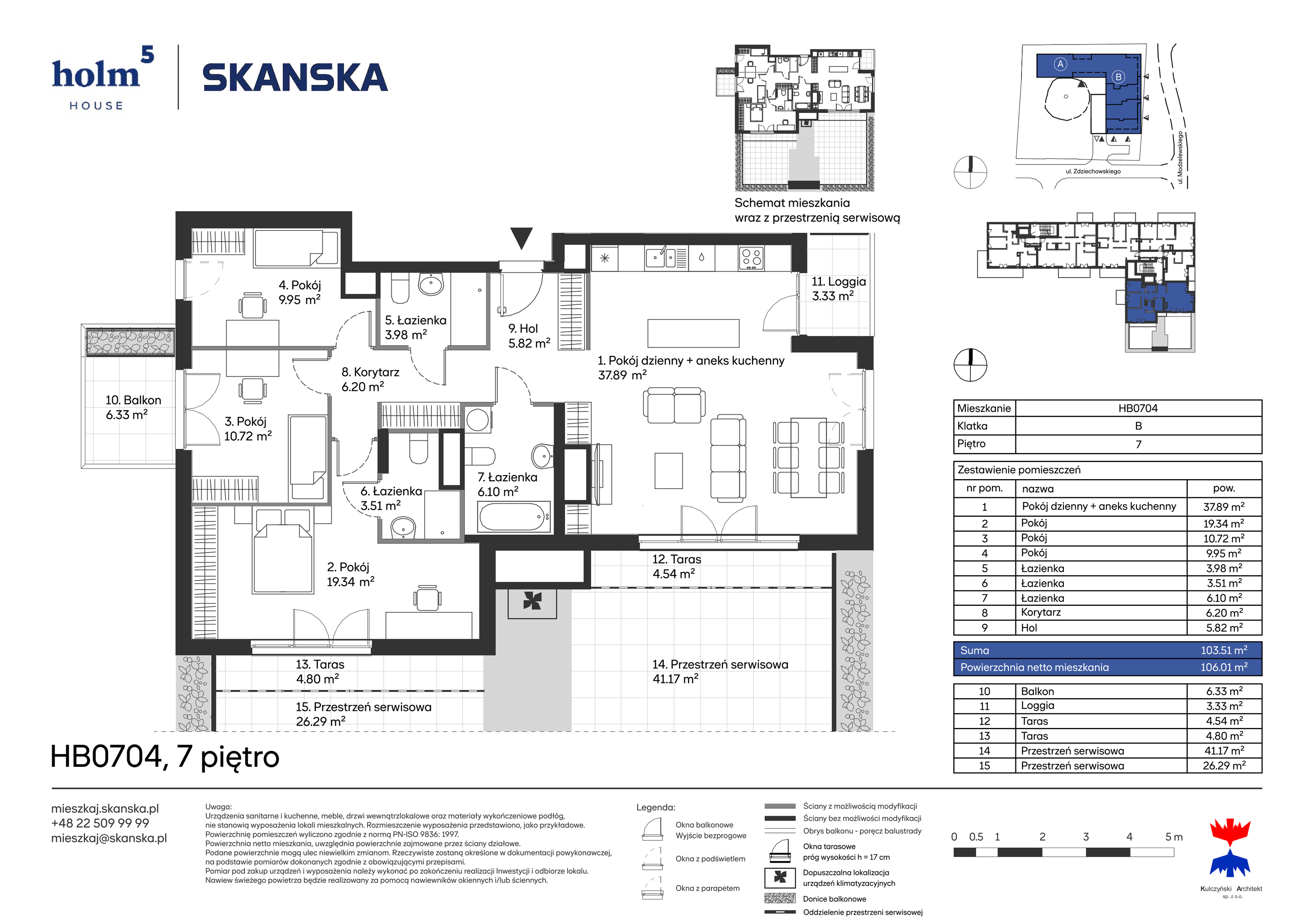 Mieszkanie 103,51 m², piętro 7, oferta nr HB0704, Holm House, Warszawa, Mokotów, Ksawerów, ul. Zdziechowskiego-idx